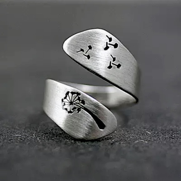 “Let Go” Dandelion Minimalist Wrap Adjustable Ring - Picture 2 of 8